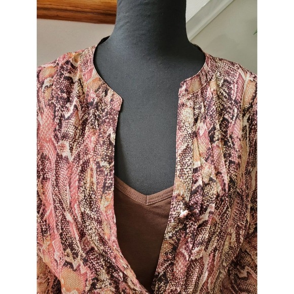 Liz Claiborne Women Multicolor 100% Polyester Long Sleeve Buttons Front Blouse L - Picture 3 of 10